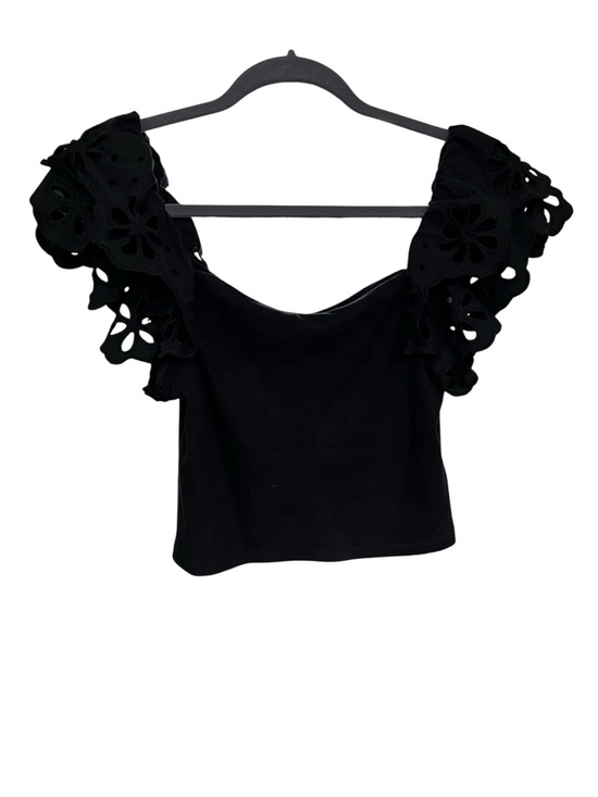 INDUSTRY Tops - Industry Women’s Black Flutter Sleeve Top with Eyelet Details